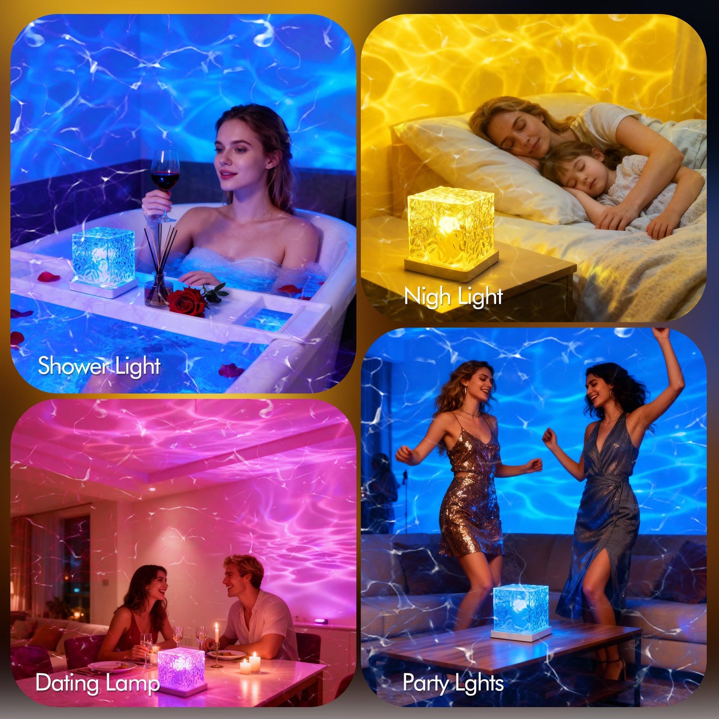 Loscarol Shower Light No Wiring, Rechargeable 16 Color Ocean Wave Projector Light, Dimmable Waterproof Shower Lamp with Remote, Ocean Lamp for Shower, Bathroom Night Light, Birthday Gifts for Girl