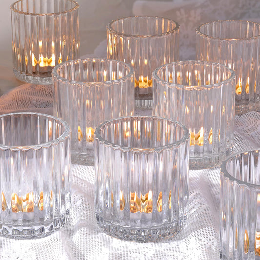 Lanttu 8 Pcs Glass Large Votive Candle Holders, 2.89 * 3.08in Tea Lights Candle Holders for Wedding Table Centerpieces, Boho Home Dinner Birthday Party Decor, Bridal Shower Holiday Decorations