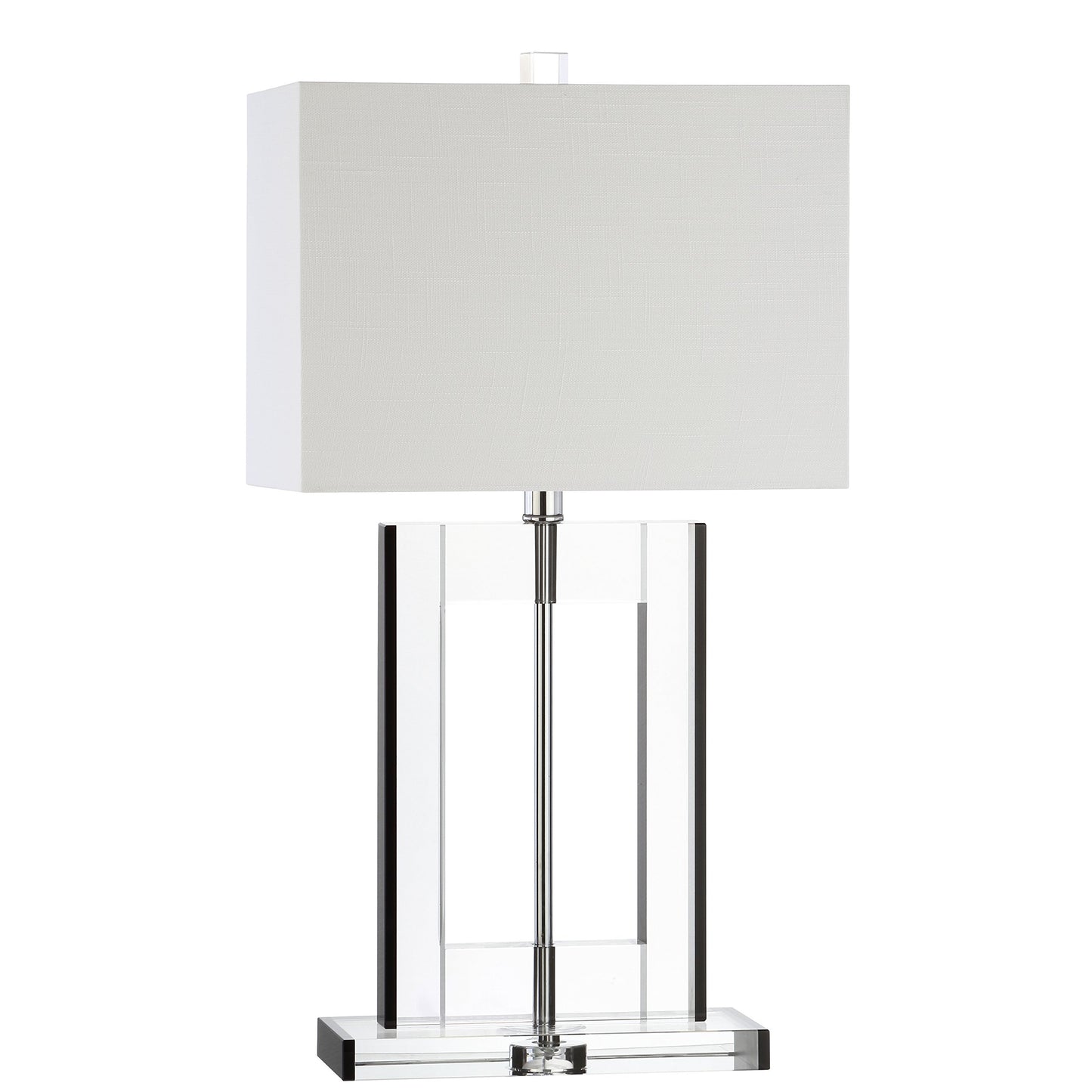 JONATHAN Y 26" Clear and Black Crystal Table Lamp, Modern Geometric Glam Glass Lamp with White Linen Drum Shade for Living Room Bedroom Nightstand, LED Bulb Included JYL2015A