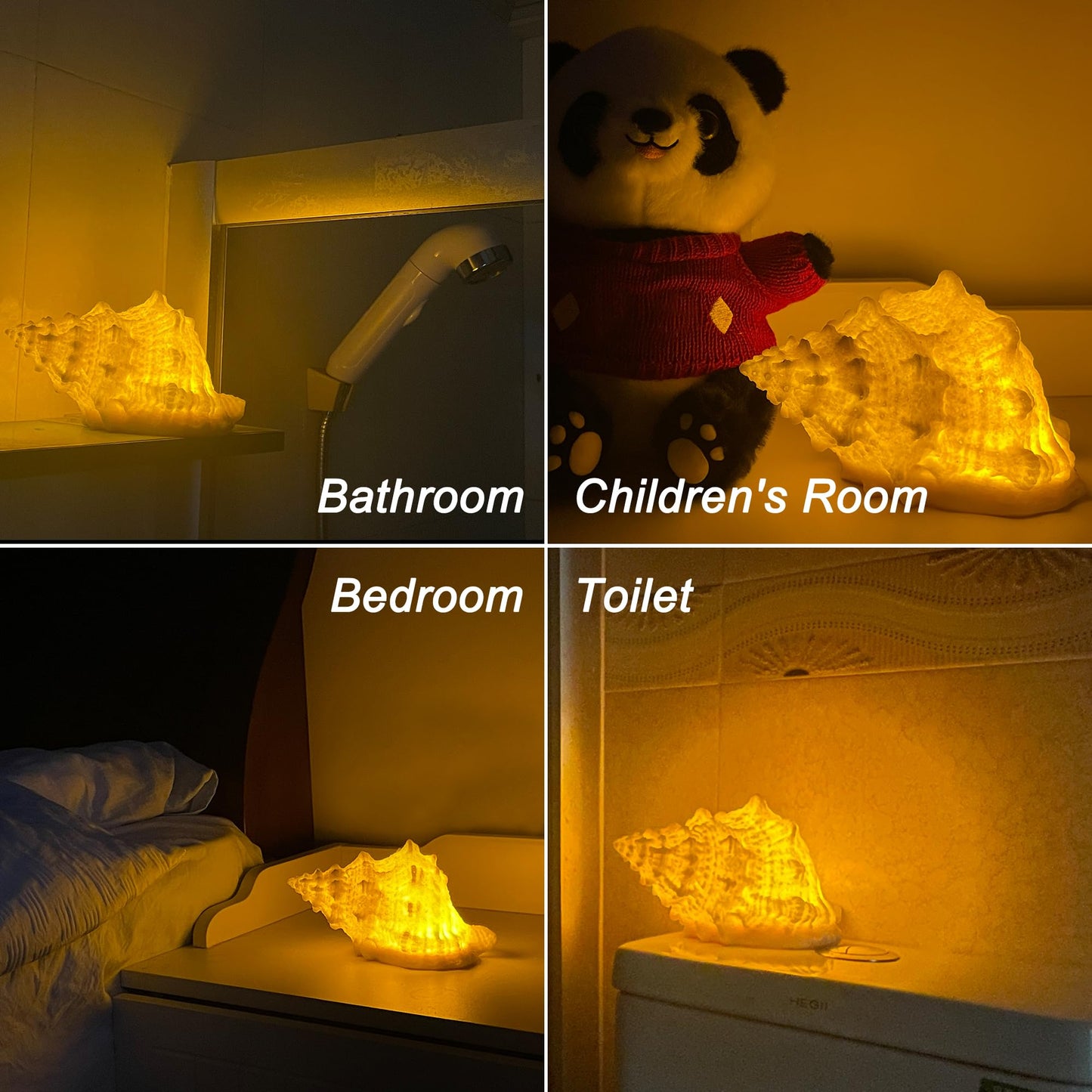 Beach Theme Night Light - Conch Shell Shaped LED Lamp with Auto Timer, Yellow Glow, Battery Powered Safe Lighting for Nursery, Bedroom, Bathroom Decor, Gift Ready for Kids, Christmas, Coastal Home