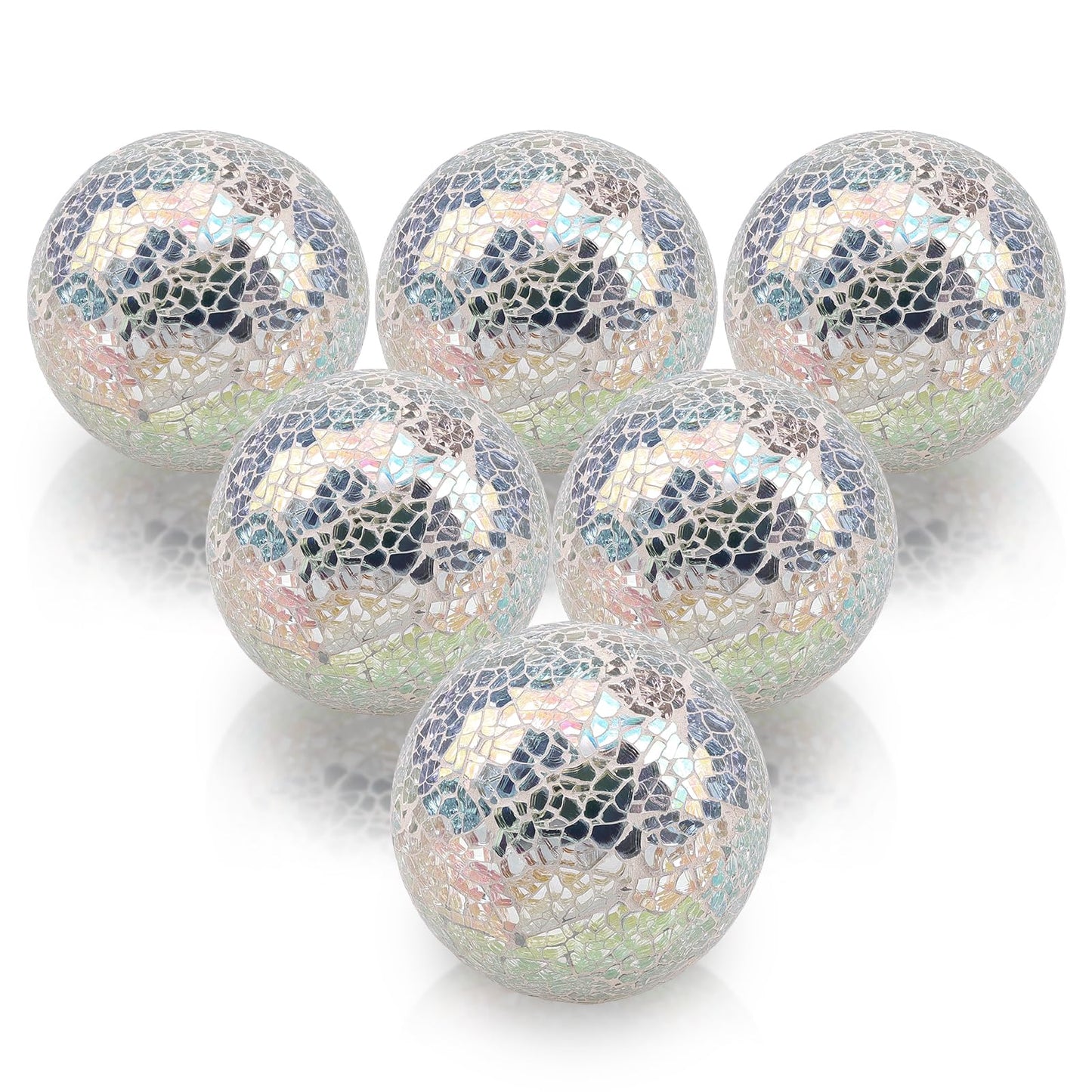 Folmywy 6 Pcs Silver Decorative Ball for Bowls 3.35inch Mosaic Glass Sphere