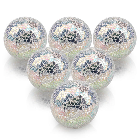 Folmywy 6 Pcs Silver Decorative Ball for Bowls 3.35inch Mosaic Glass Sphere