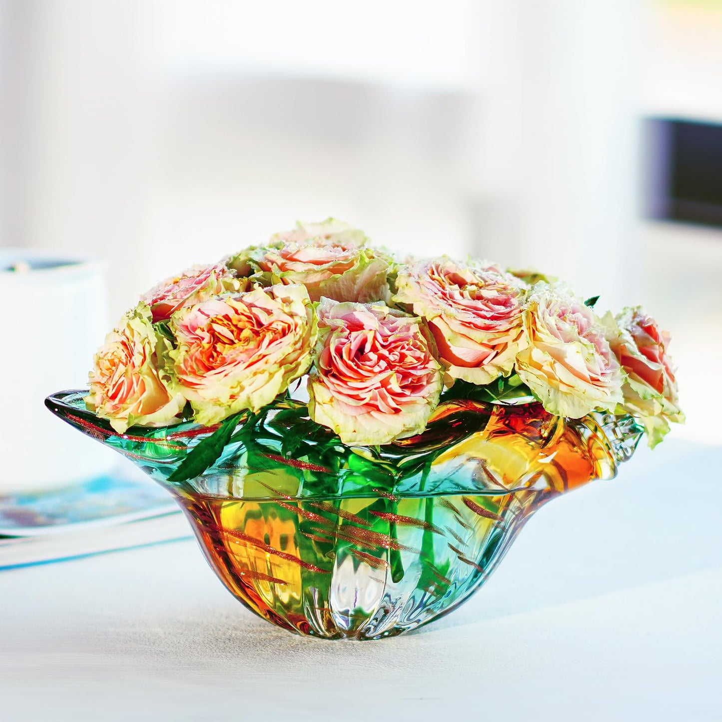 Hand Blown Green Classic Vase and Shell Vase for Home Decor