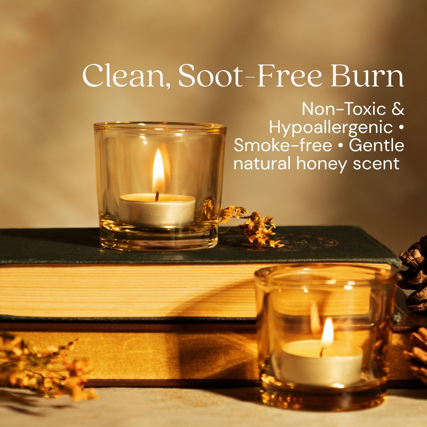 Bluecorn Beeswax Tea Light Candles, 100% Pure Natural Bees Wax, Yellow Tea Lights in Metal Cups, Fragrance Free, Paraffin & Soy Free Candle Wax, Clean Burning, Long Lasting, American Made, 24 Pack