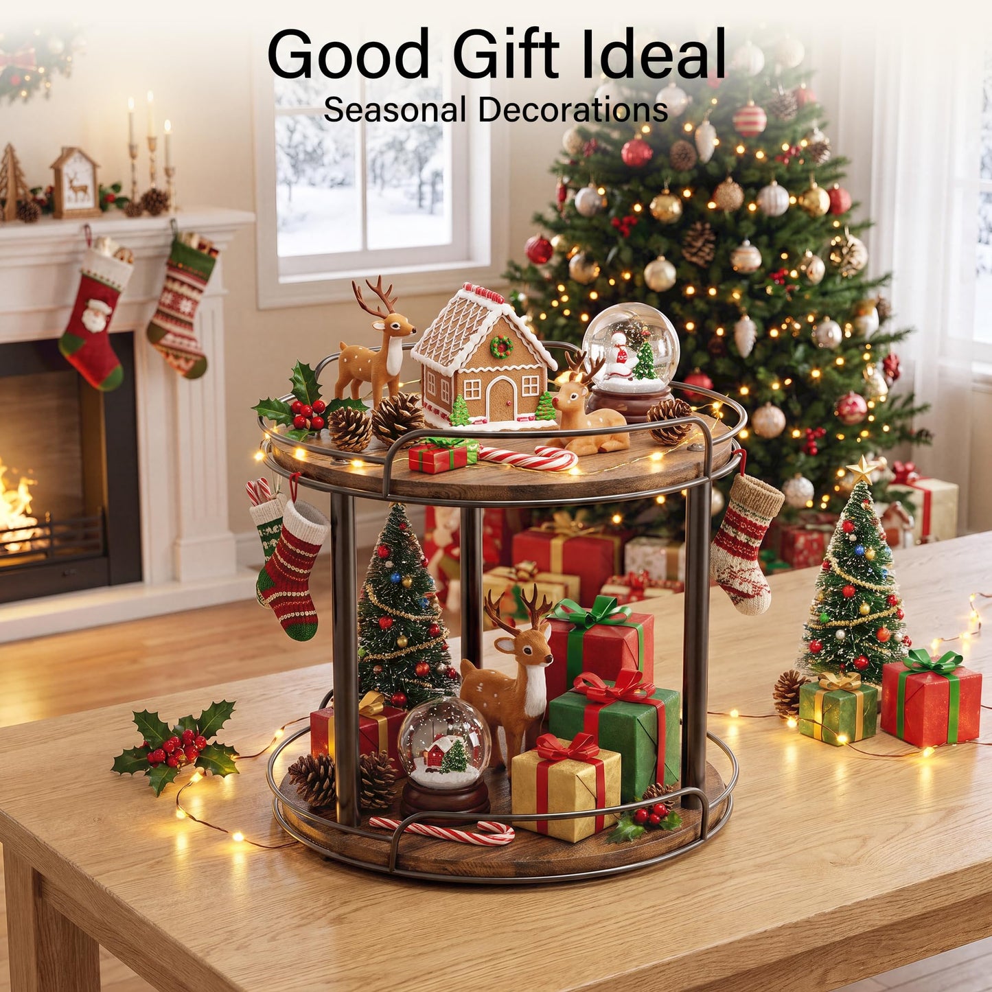 Pantasia 2-Tier Rotating Spice Rack, 10'' Lazy Susan Organizer for Cabinet, Wooden Spice Rack Organizer for Table Top, Kitchen Countertop, Pantry, Bathroom, Vanity, Home Decor
