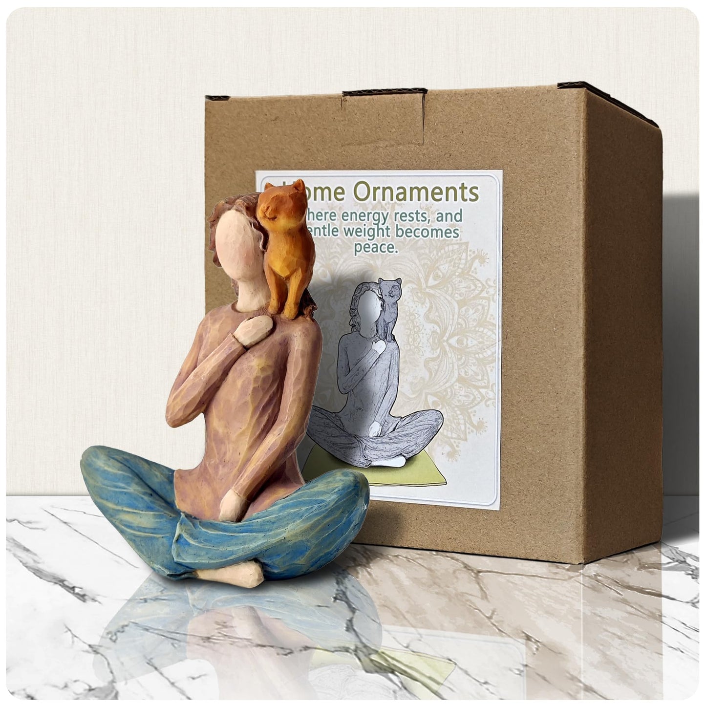 LIFESEEK Woman with Cat on Shoulder Figurine - Resin Hand-Painted Pet Lover Statue, Cozy Home Decor Sculpture for Cat Lovers, for Pet Owners