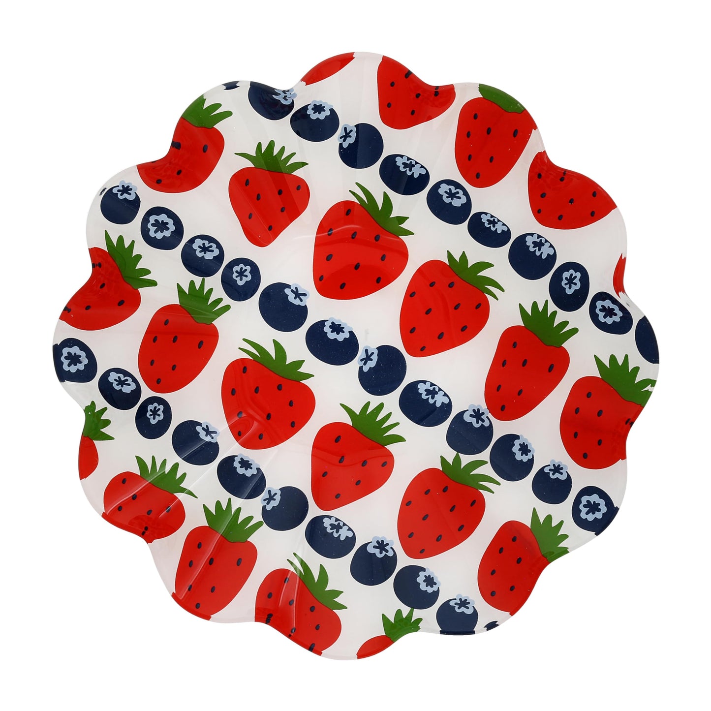 Pavilion Gift Company - Strawberries - 10" Glass Bowl Strawberries Blueberries Summer Vibrant Kitchenware
