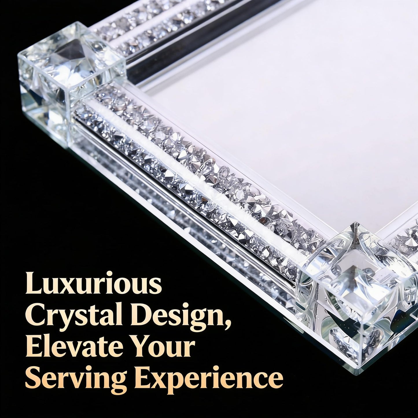 Vanity Tray Luxury Glass Crystal Mirrored Decorative Tray, Sparkling Jewelry & Perfume Organizer Tray for Bathroom Vanity, Bedroom Dresser, Kitchen Counter & Party Serving(Silver, 11.8" x 8")