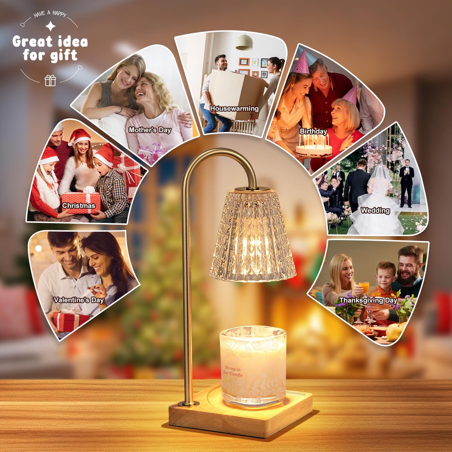 Hong-in Candle Warmer Lamp, Candle Lamp Warmer with Timer,Wax Melt Warmer,Crystal Candle Heater Lamp for Scented Wax, Elegant Home Decor, Clear Glass