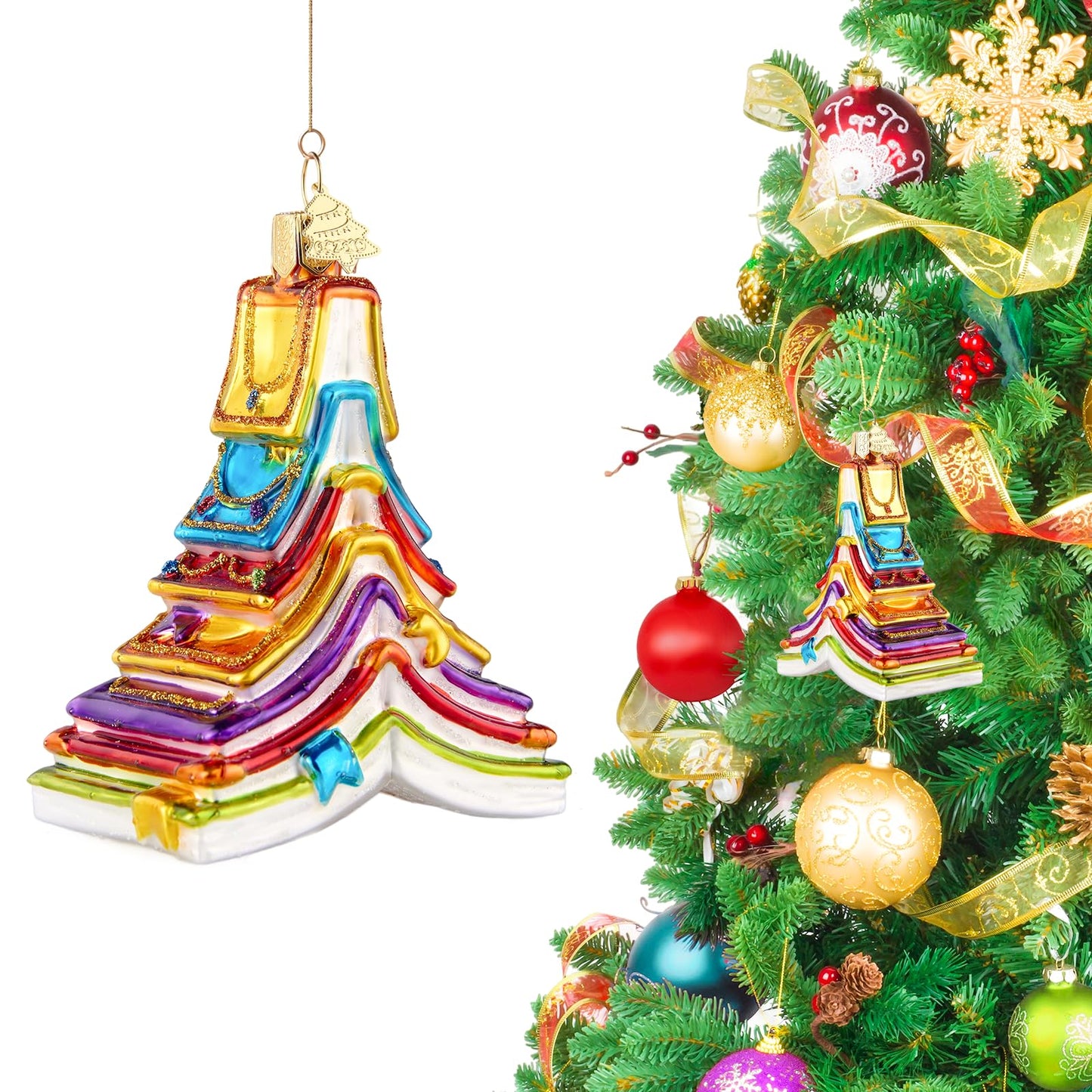Hzyc Christmas Ornaments,Glass Book Ornament for Tree,Christmas Decorations