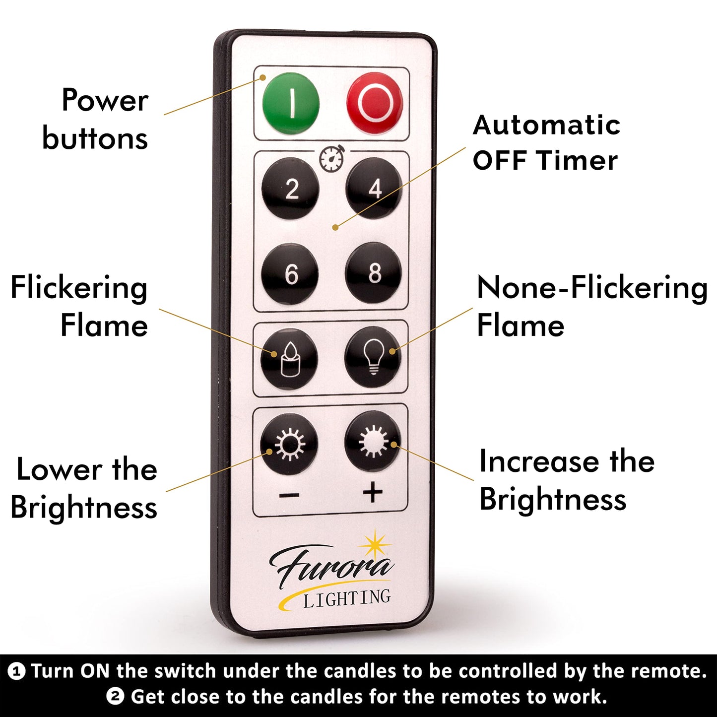 FURORA LIGHTING Silver Glitter LED Candles, 8-Pack Set with Remote & Timer