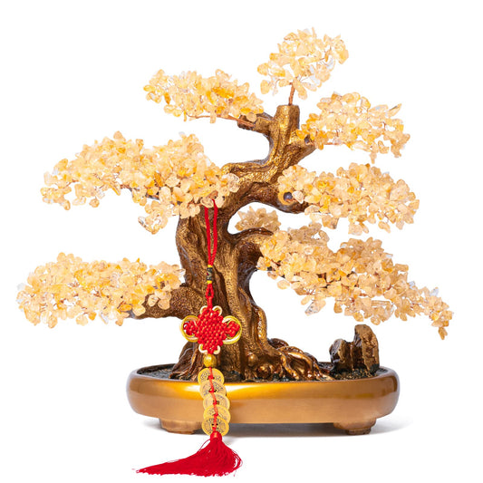 GEMBOURY Natural Citrine Gemstone Crystal Bonsai Tree of Life Large Feng Shui Money Chakra Tree for Luck and Wealth Desk Decoration(1,251 Gem Count)