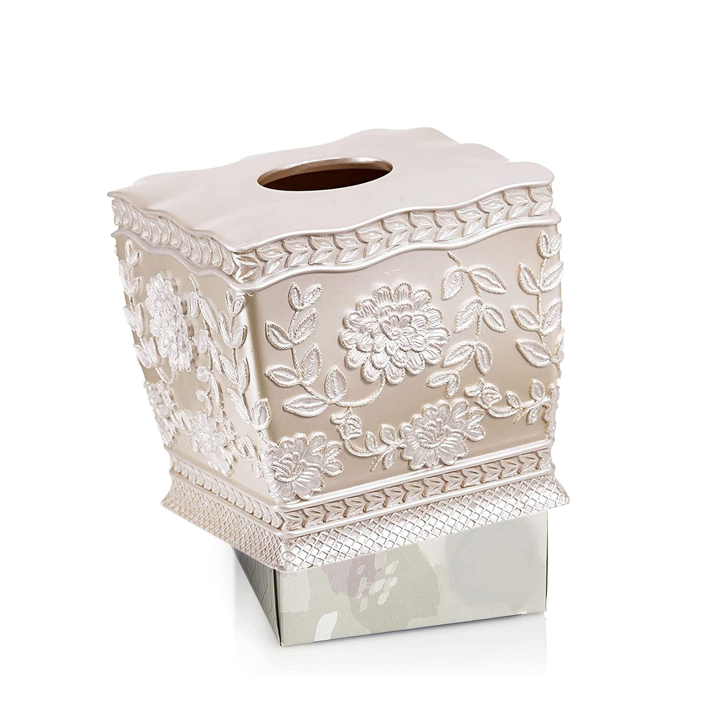 Resin Tissue Box Cover for Modern Home Decor - Minimalist Square Tissue Box Holder for Guest Room, Bedroom, Bathroom, Tabletop & Office - Durable and Aesthetic Tissue Holder, Rose Vine