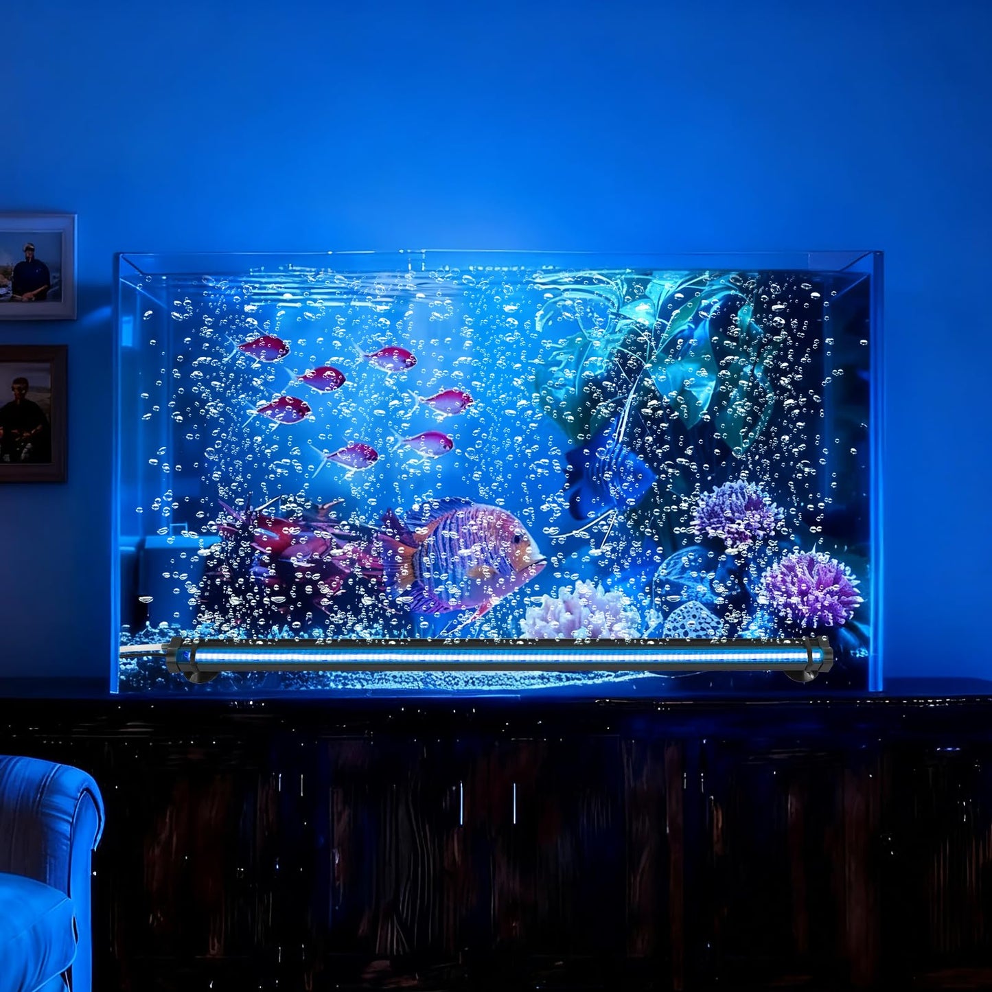 Szminiled Bubble Fish Tank Light：Ip68 Waterproof Fish Aquarium Lights with Oxygen Boost for 12-17 inch Saltwater Freshwater Tanks -Submersible Led Lights with Remote for Aquatic Pet Plants Lovers
