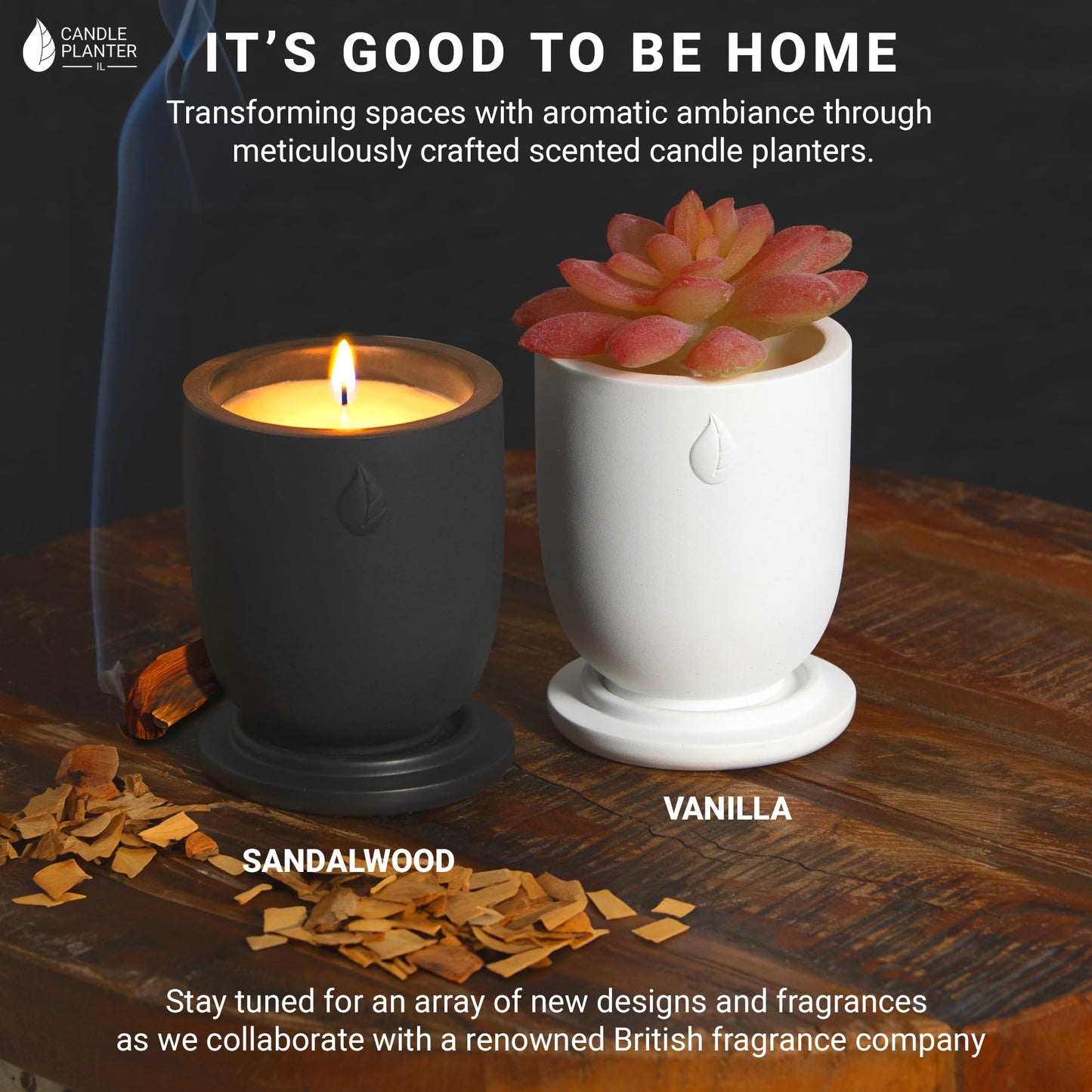 Matani Concrete Cement Candle Planter - Aromatherapy Soy, Dual Purpose Jar Gift (Black Sandalwood)