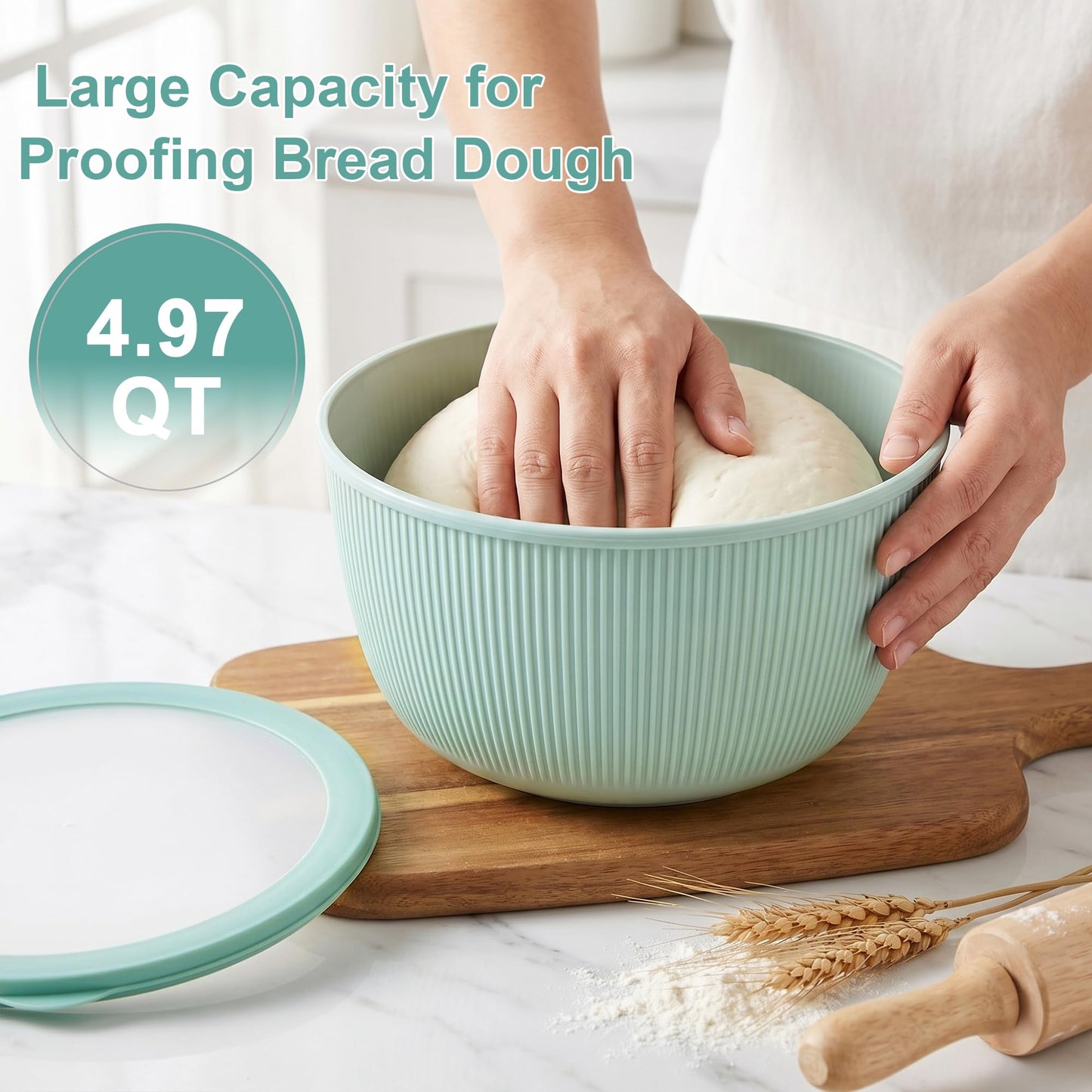 BoxedHome 4.97 Quarts Mixing Bowls with Lids - 8 Piece Plastic Nesting Bowl Set includes 4 Prep Bowls and 4 Lids, Microwave and Dishwasher Safe, Green