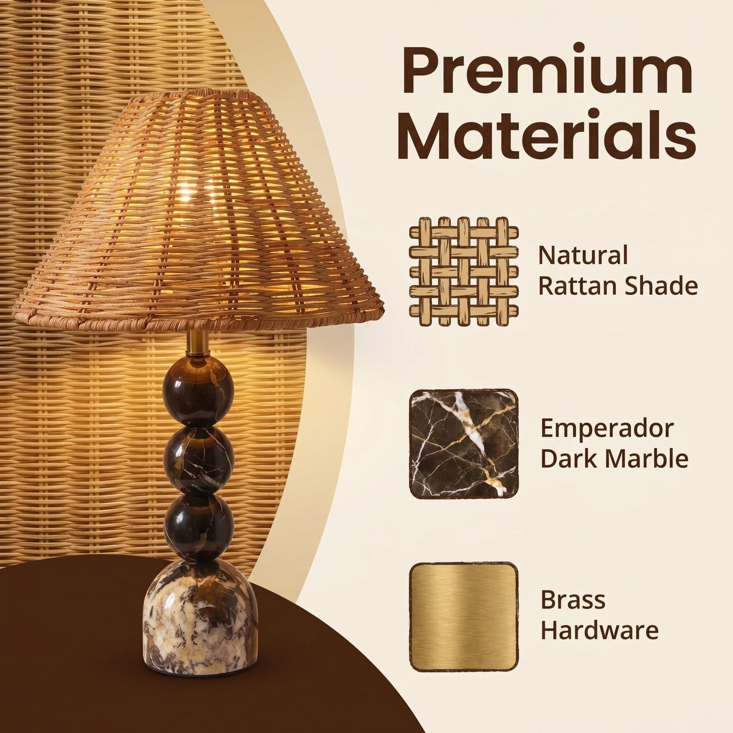 Calacatta Marble Stacked Ball Table Lamp - Hand-Woven Rattan Shade, 15" Stone Margot Artistic Vintage Lamp Luxury for Bedroom Living Room, Counter, Console, Entryway, Gift (Calacatta Viola Marble)
