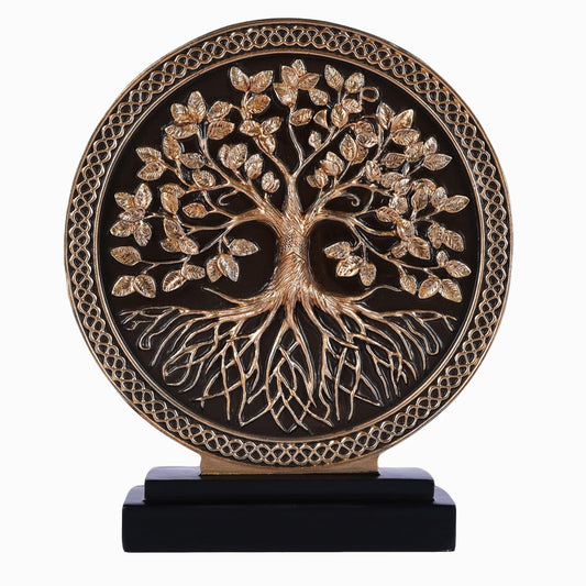 DOVDOV Abstract Circular Tree of Life Decorative Sculpture, Black and Gold Home Decor, Modern Art Home Accent Suitable for Office Shelves, Coffee Tables, and Above Cabinet Decorative Statue.