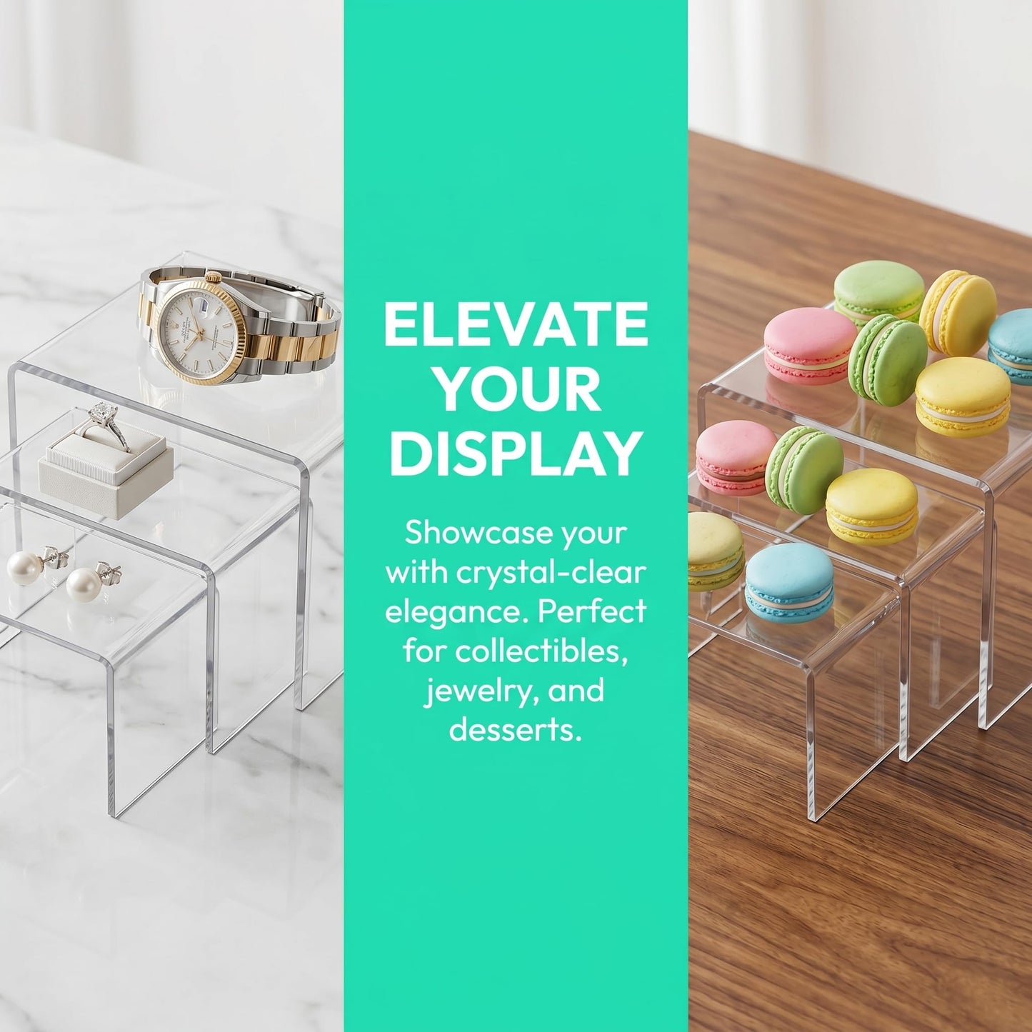 Hedume Set of 9 Clear Acrylic Display Risers for Figures, Buffets, Cupcakes and Jewelry Display Stands