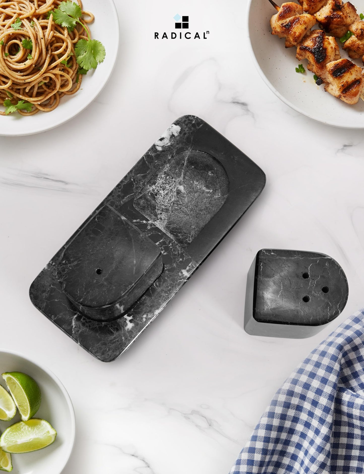 Radicaln Marble Salt and Pepper Shakers – 2.5" Black Handcrafted Stone Spice Set for Kitchen Table, Saleros Pink Salt Holder, Farmhouse Kitchen Decor, Elegant Home Essentials