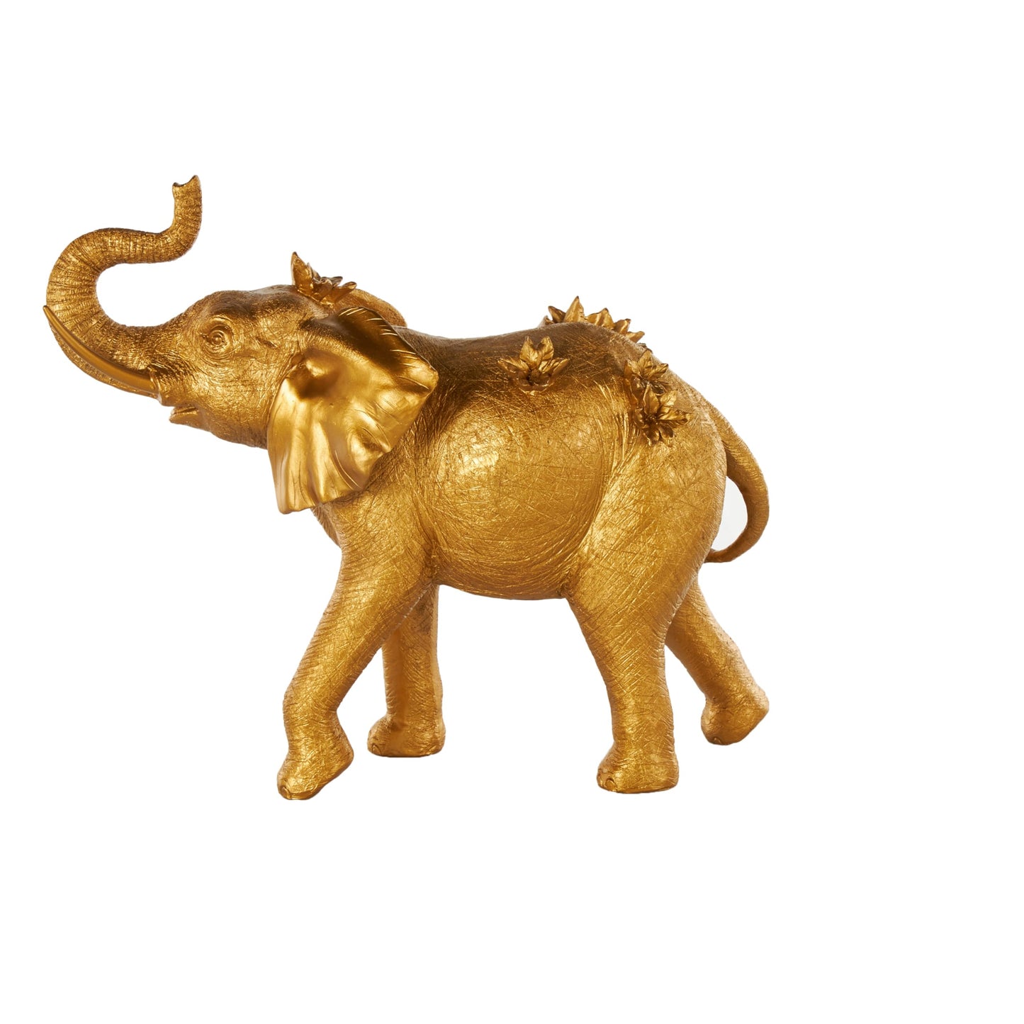 Deco 79 Resin Elephant Walking Sculpture with Floral Accents, 22" x 9" x 19", Gold