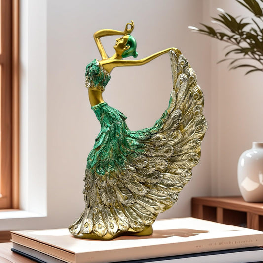 XINDAM Elegant Peacock Art Figurine Dancer Statue Decorative Home & Office Figurines Home Office Display Craft Living Room Decor Ornaments for Tabletop