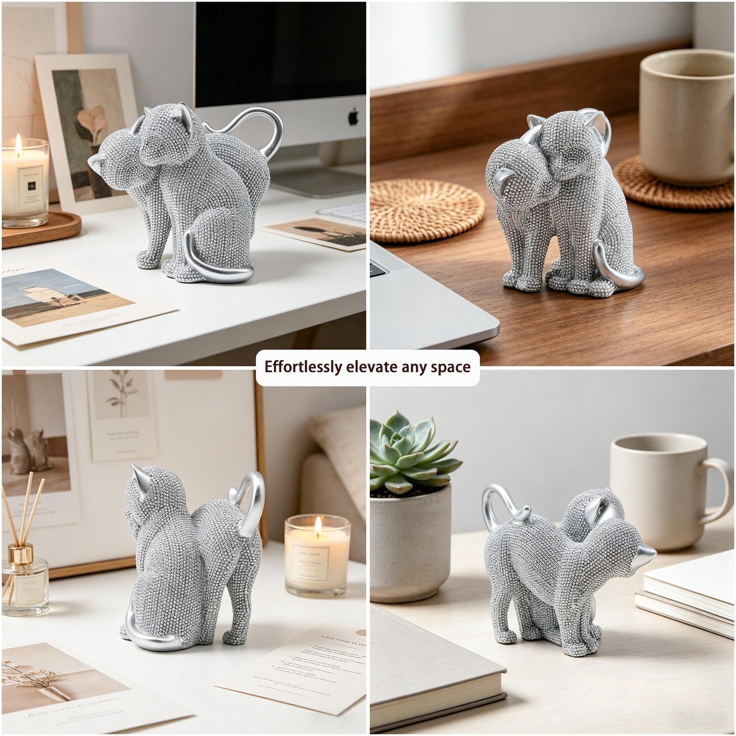 MOTIAHOOM Resin Sparkling Cat Statue, Modern Feline Sculpture with Unique Glitter Texture, Elegant Art Decor for Home Office, Living Room, Bookshelf, and Tabletop Display