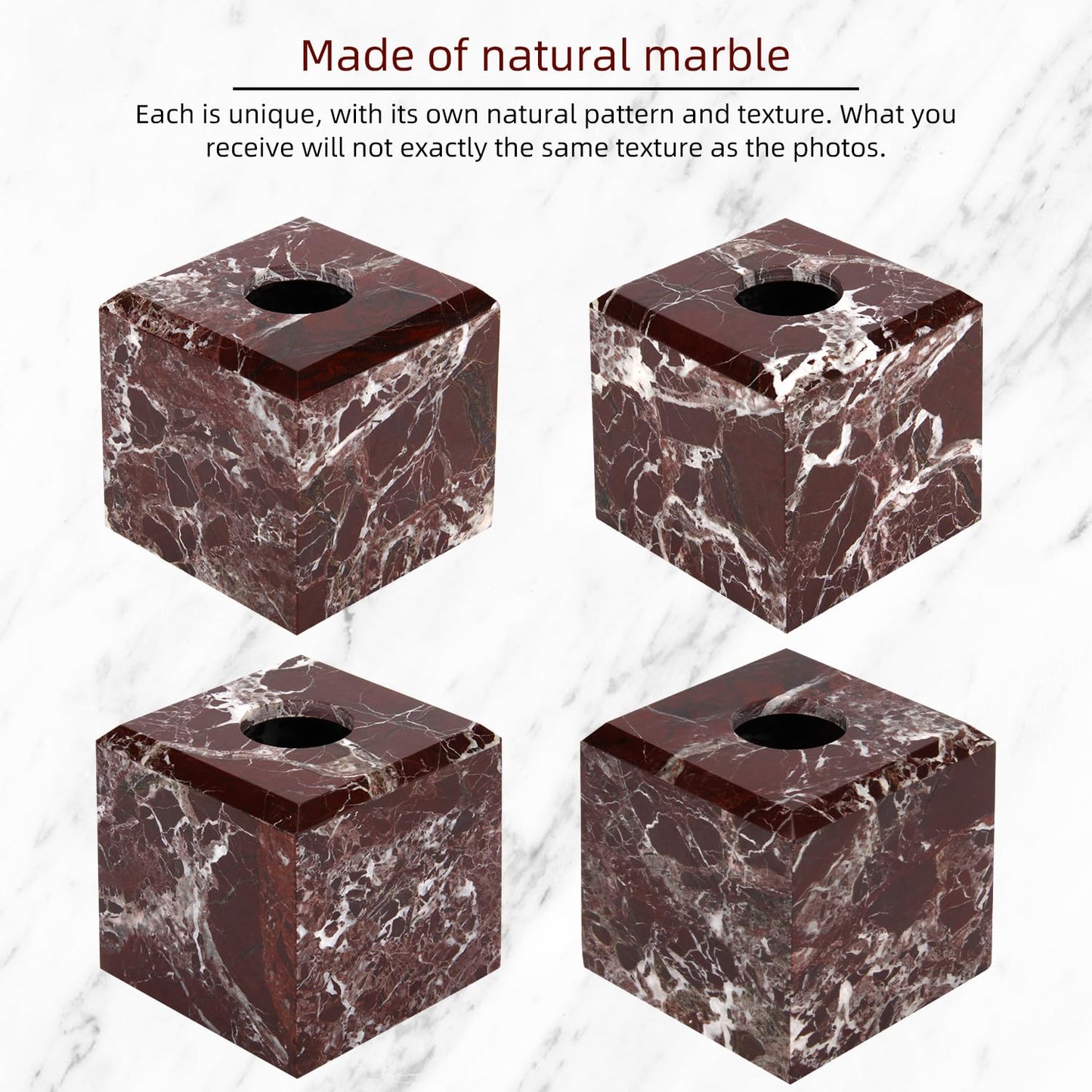 Natural Marble Square Tissue Box Cover ,Stone Modern Decorative Sturdy Napkin Box Holder Case,Facial Paper Organizer for Bathroom Vanity Toilet Countertop,Kitchen (1, Rosso Lepanto, 5.71*5.71*5.51)