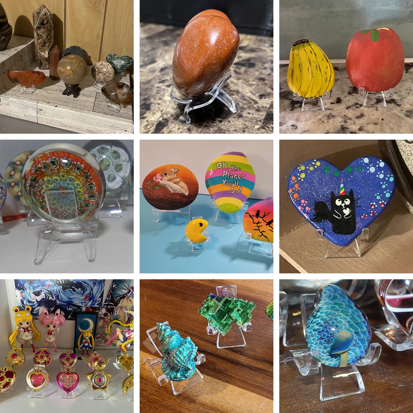 DARENYI 36Pcs Rock Display Stand Small Acrylic Rock Holder Crystal Clear Collectibles Display Stand Plastic Display Easel Stands Pedestal for Crystal Geodes Mineral Agate Fossil Coral Gemstone