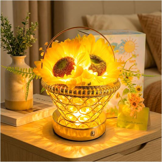 YWYWLED Pearl Sunflower Lamp – Cordless USB-Rechargeable LED Night Light with 3-Color Touch Control, 3D-Printed Flower Table Lamp, Bedroom Reading Light, Dimmable Centerpiece, Birthday Gift for Women