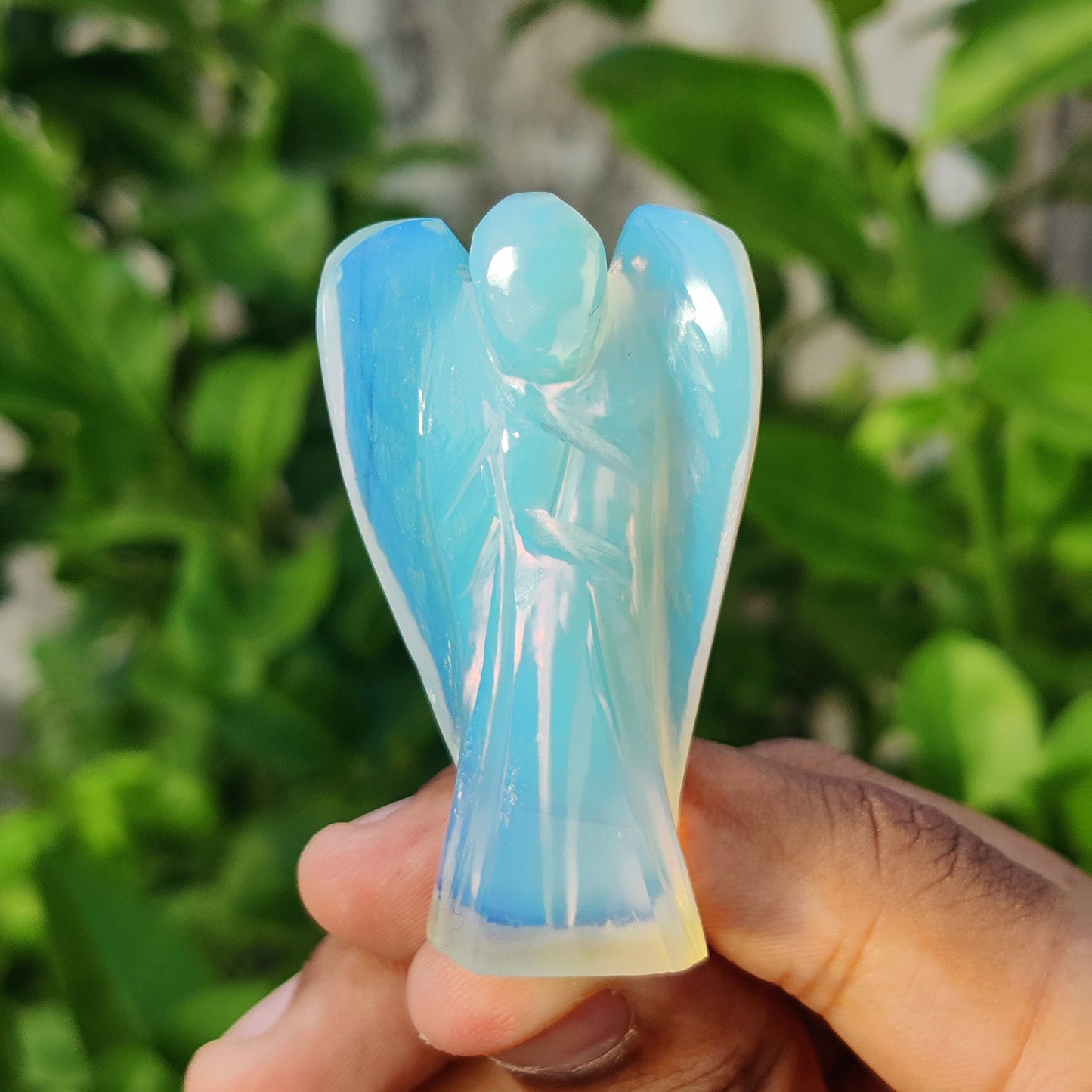 2 inches Natural Gemstone Guardian Angel Hand Curved | 15 Choices | Gemstones Crystal Prayer Angel | Home Protection | Pocket Crystal Angel (Opalite + Amethyst + Green jade)