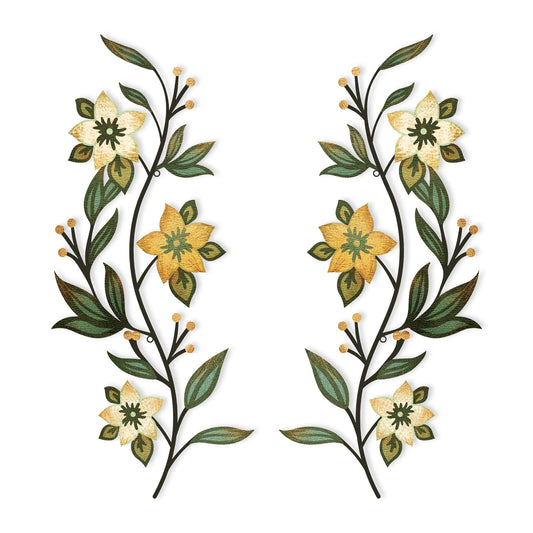Helucidy 2 Pieces Metal Wall Art - Rustic Flower Wall Decor Vintage Floral Wall Art for Hallway Living Room Bedroom Bathroom Kitchen