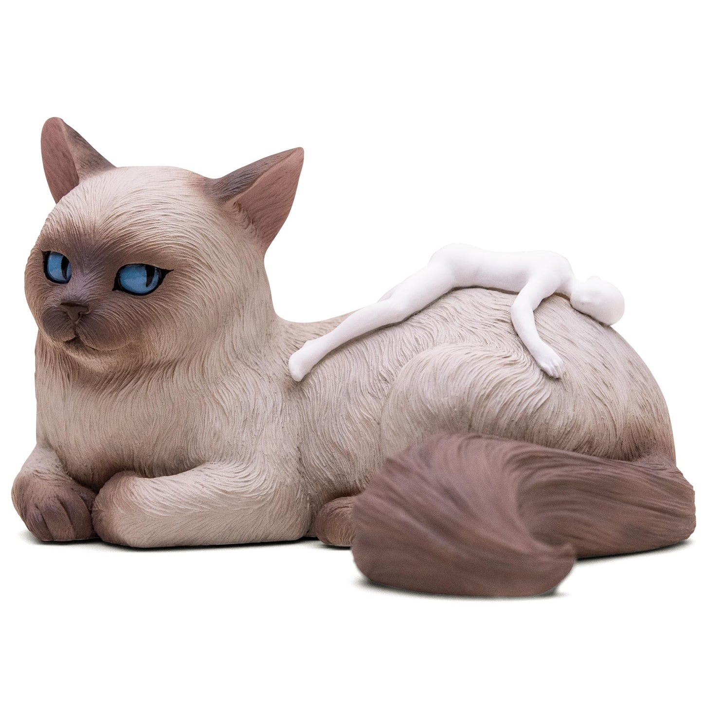 JARLL Handcrafted Birman Cat Figurine with Resting Human, Symbolic Sculpture of Trust and Emotional Bond, Unique Home Decor Gift for Cat Lovers & Pet Owners