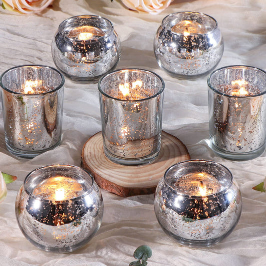 DEVI Silver Votive Tealight Candle Holders 24PCS, Mercury Glass Candle Holders for Table Centerpieces, Tea Party Wedding Table Decor