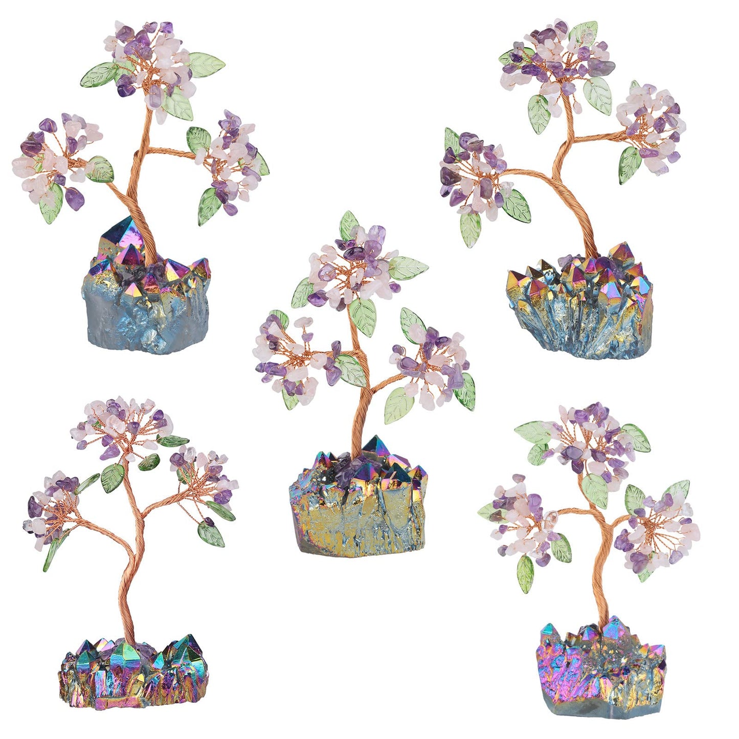 rockcloud Amethyst & Rose Quartz Crystal Money Tree in Titanium Coated Base