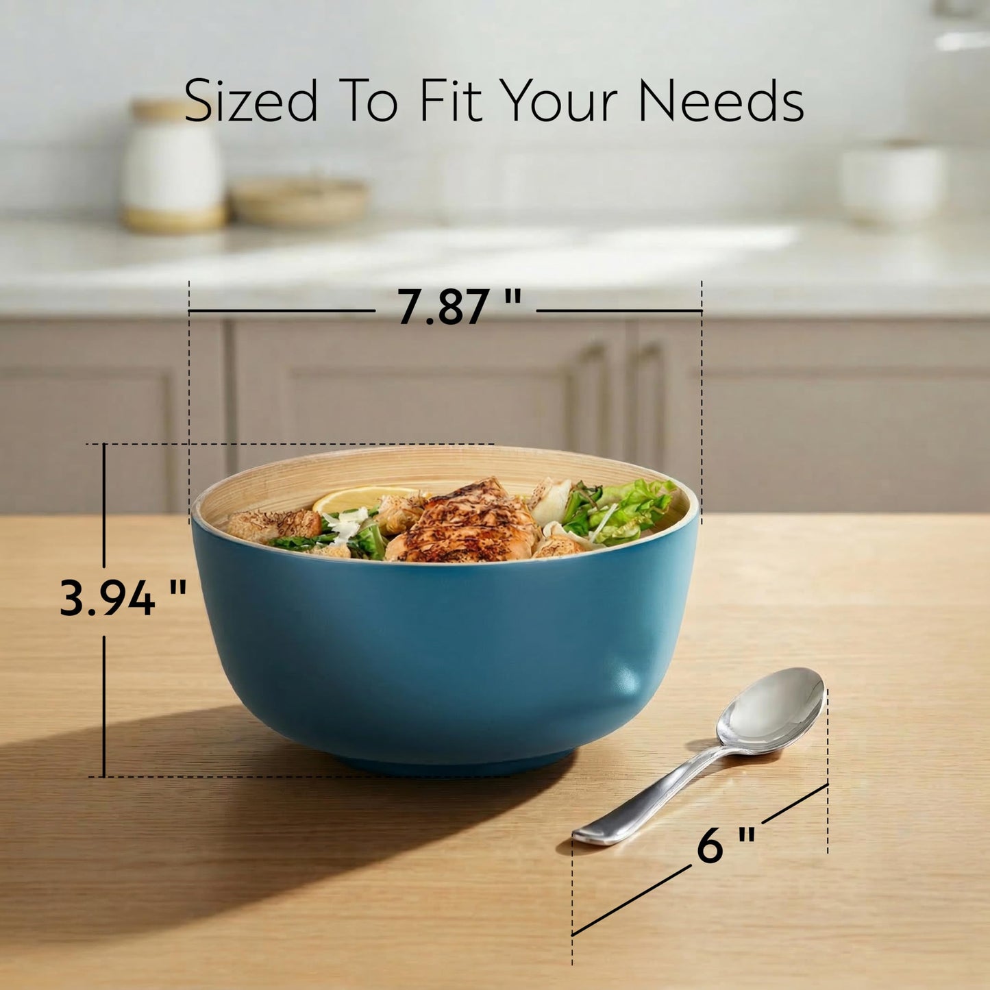 Restaurantware Bambuddha 15 oz Round Blue Spun Bamboo Small Salad Bowl - 7 3/4"" x 7 3/4"" x 4"" - 1 count box, RWB0630BL