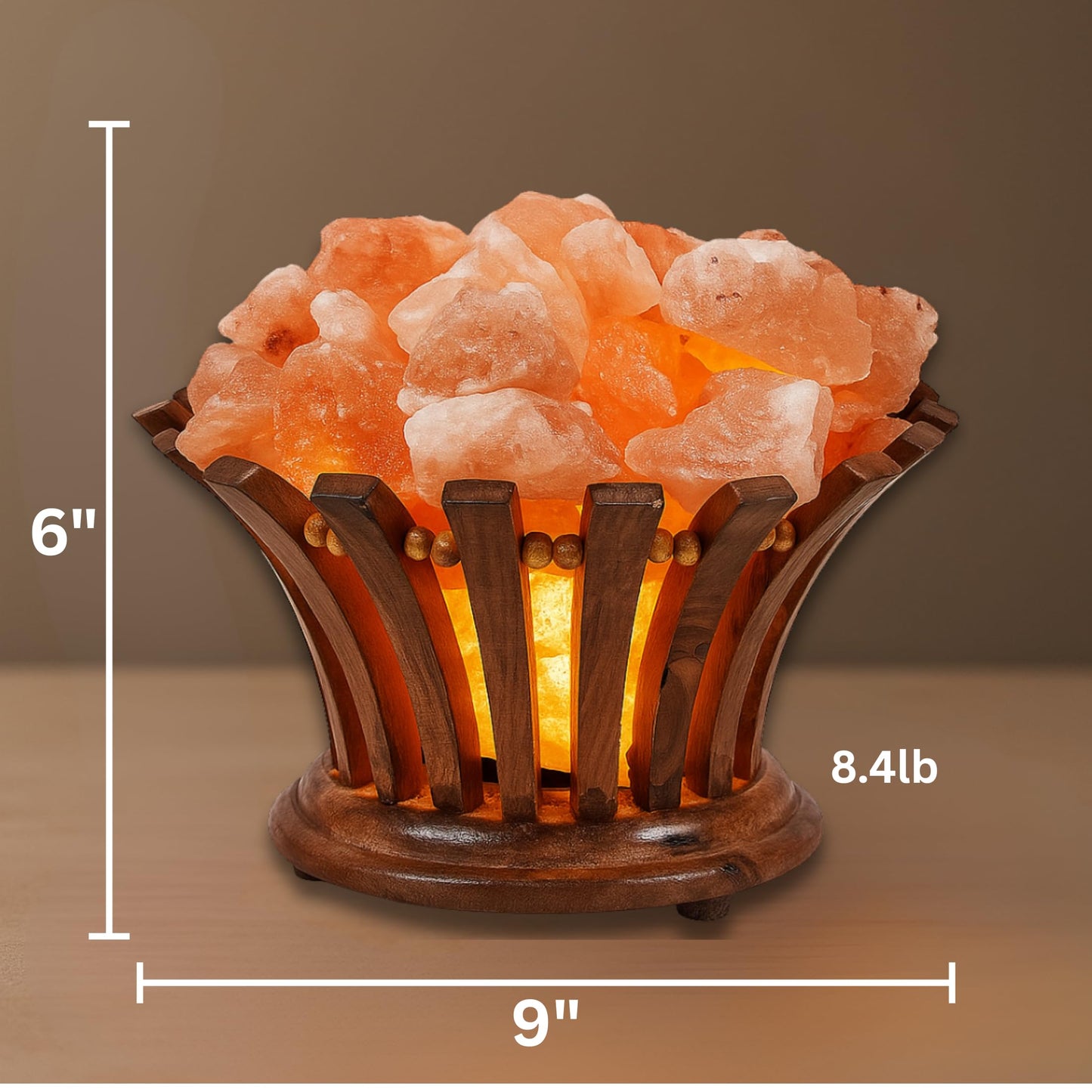 Himalayan Salt Lamp Basket – Salt Lamp with Wooden Bowl – Authentic Himalayan Crystal Night Light – Natural Pink Rock for Bedroom, Living Room, Office and Decor Gift