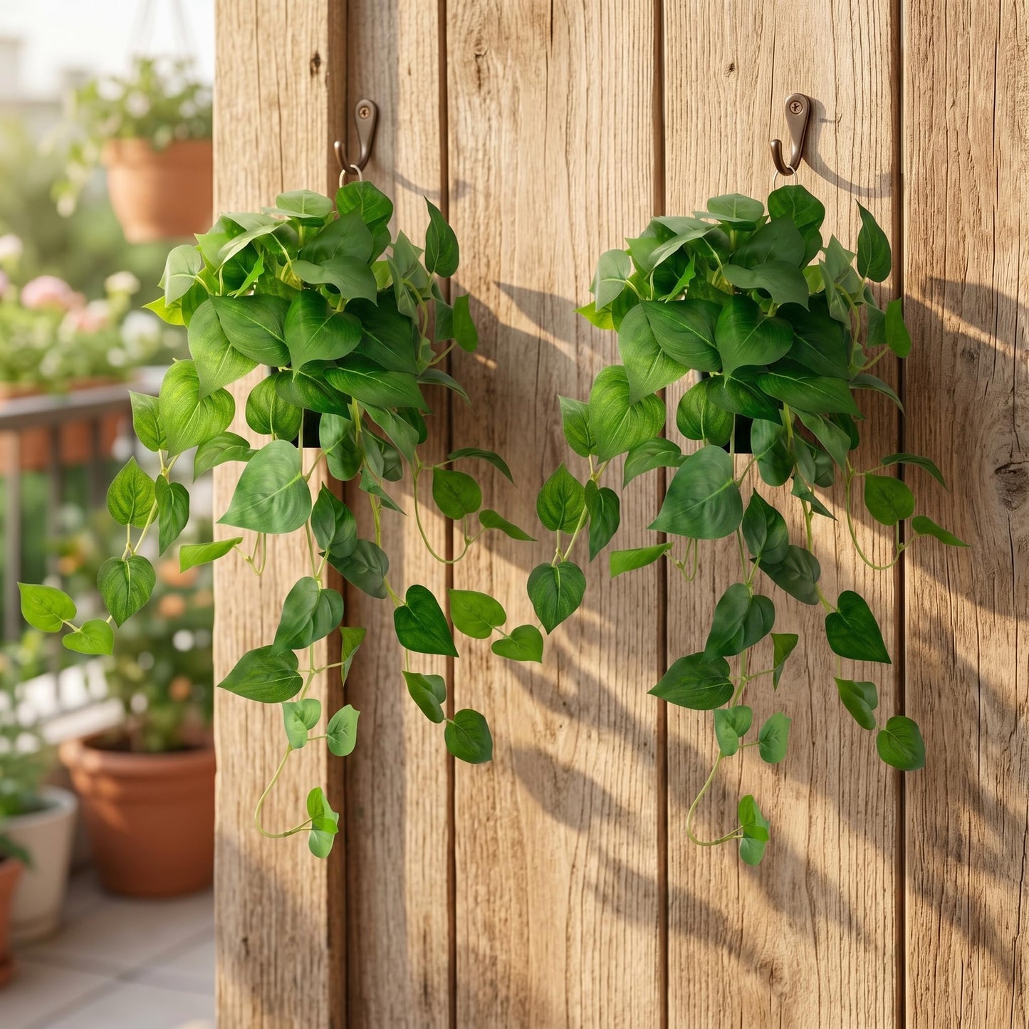 Artificial Pothos Hanging Plant, 25" Set of 2 Faux Ivy Vines with Pots