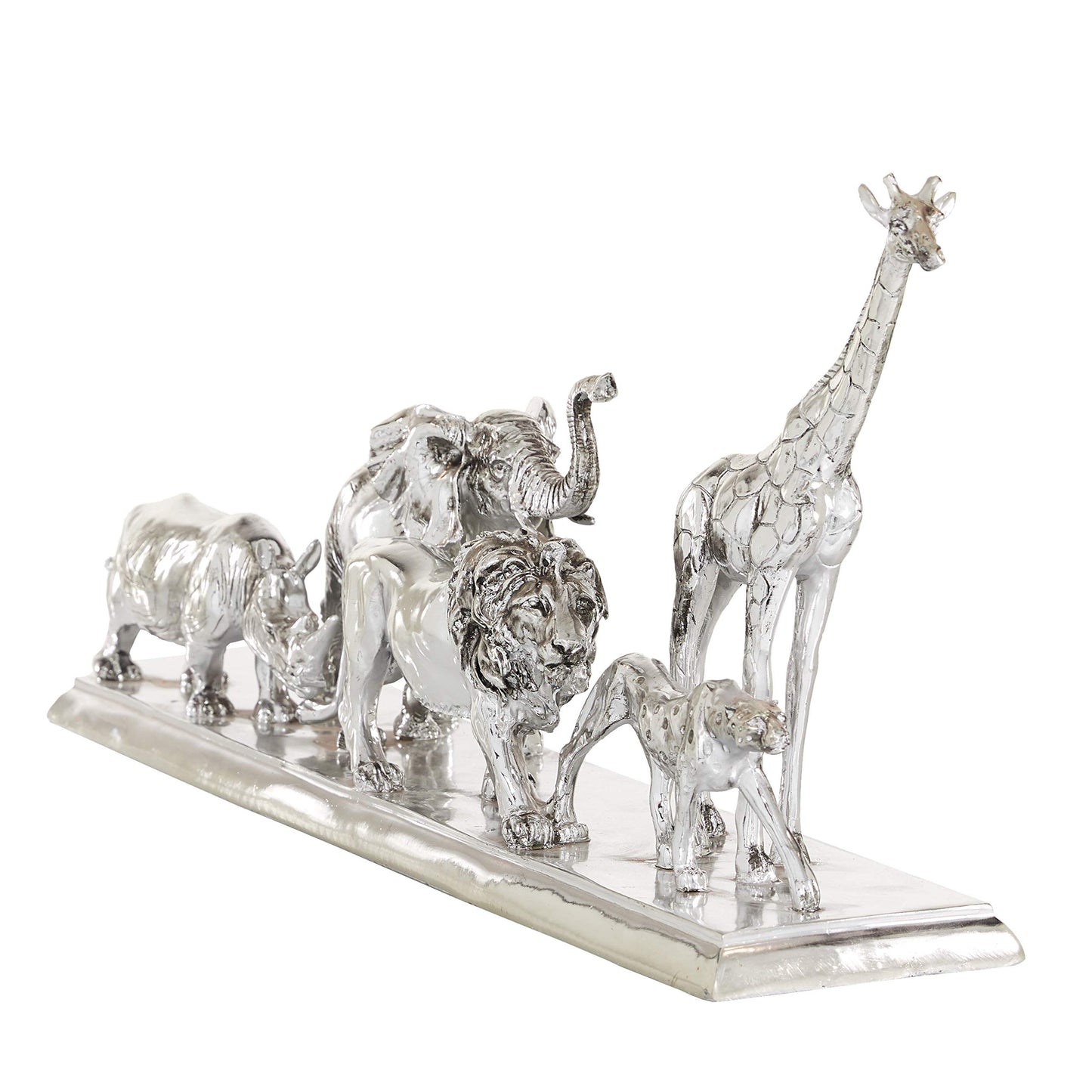 Deco 79 Polystone Safari animals Sculpture, 27" x 6" x 13", Silver