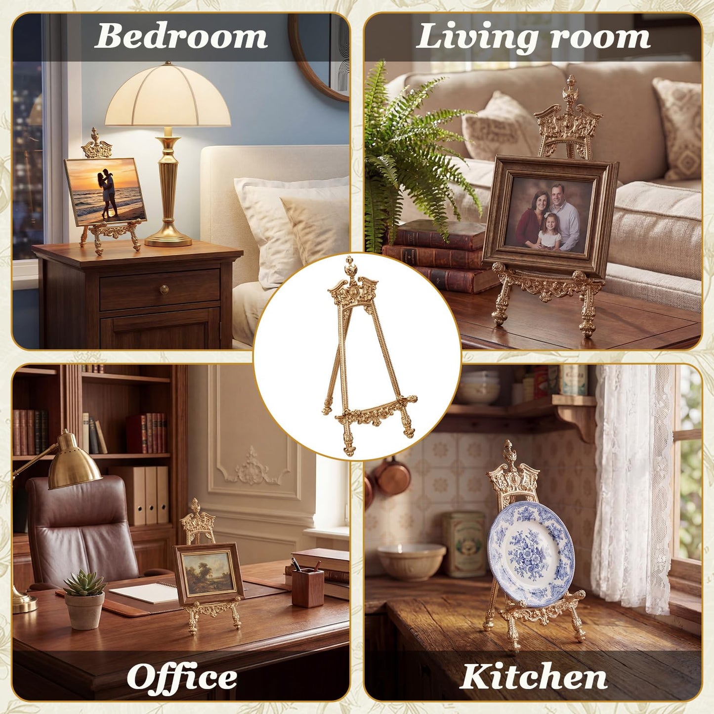 Novabright Ornate Metal Display Stand Only, 9 Inch Antique Decorative Easel for Scrying Mirrors, Small Plates, Photos, Crystal & Altar Decor