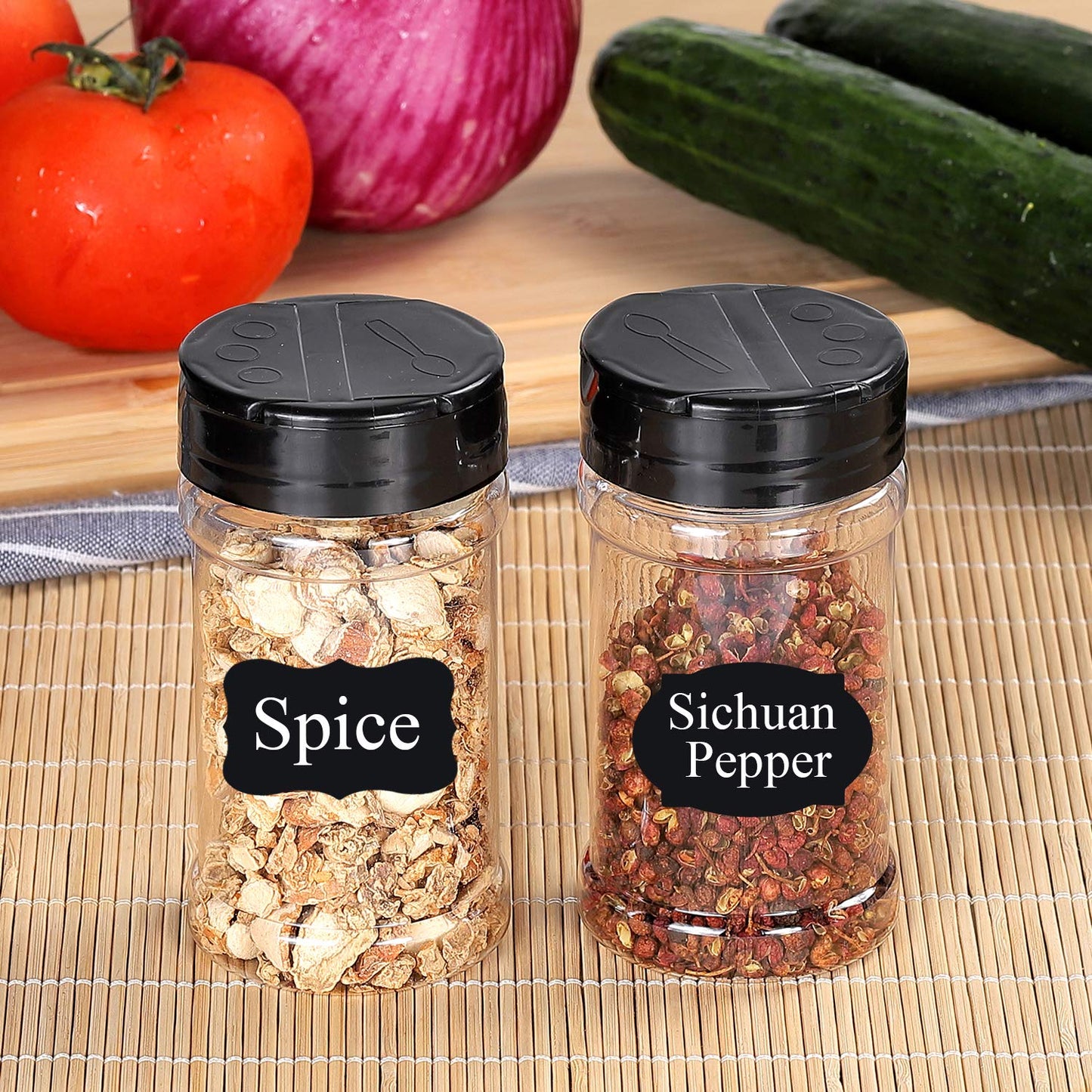 Spice Bottles, Dabacc 20Pcs 7oz Clear Plastic Container Jars with Lids Labels for Kitchen Storing Spice Powders Dry Goods Peanut Butter BPA free