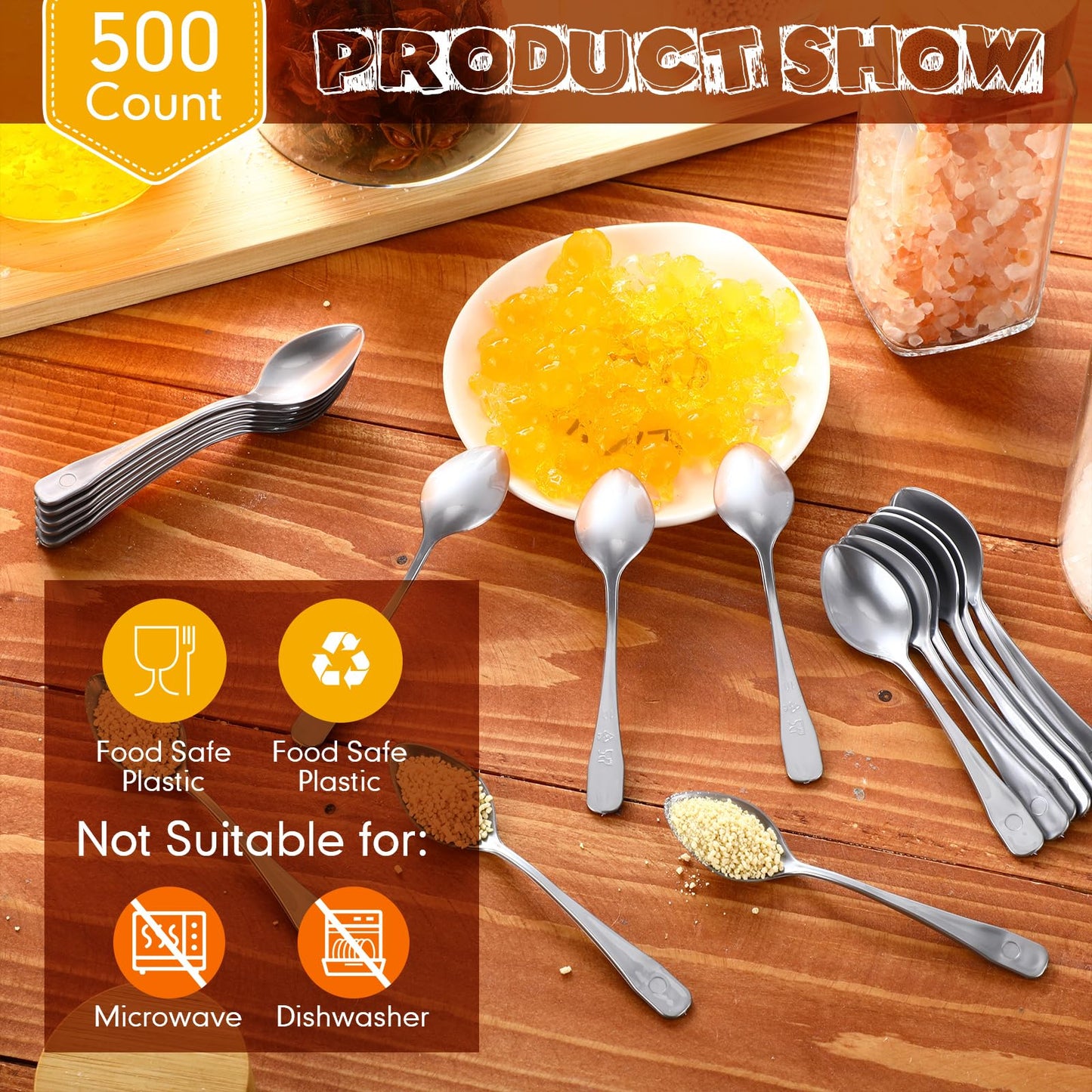 Nuogo 500 Pcs Silver Plastic Mini Spoons 3.7inch Disposable Desserts Spoon Heavy Duty Disposable Spoons Bulk for Coffee, Ice Cream, Cake, Weddings, Party