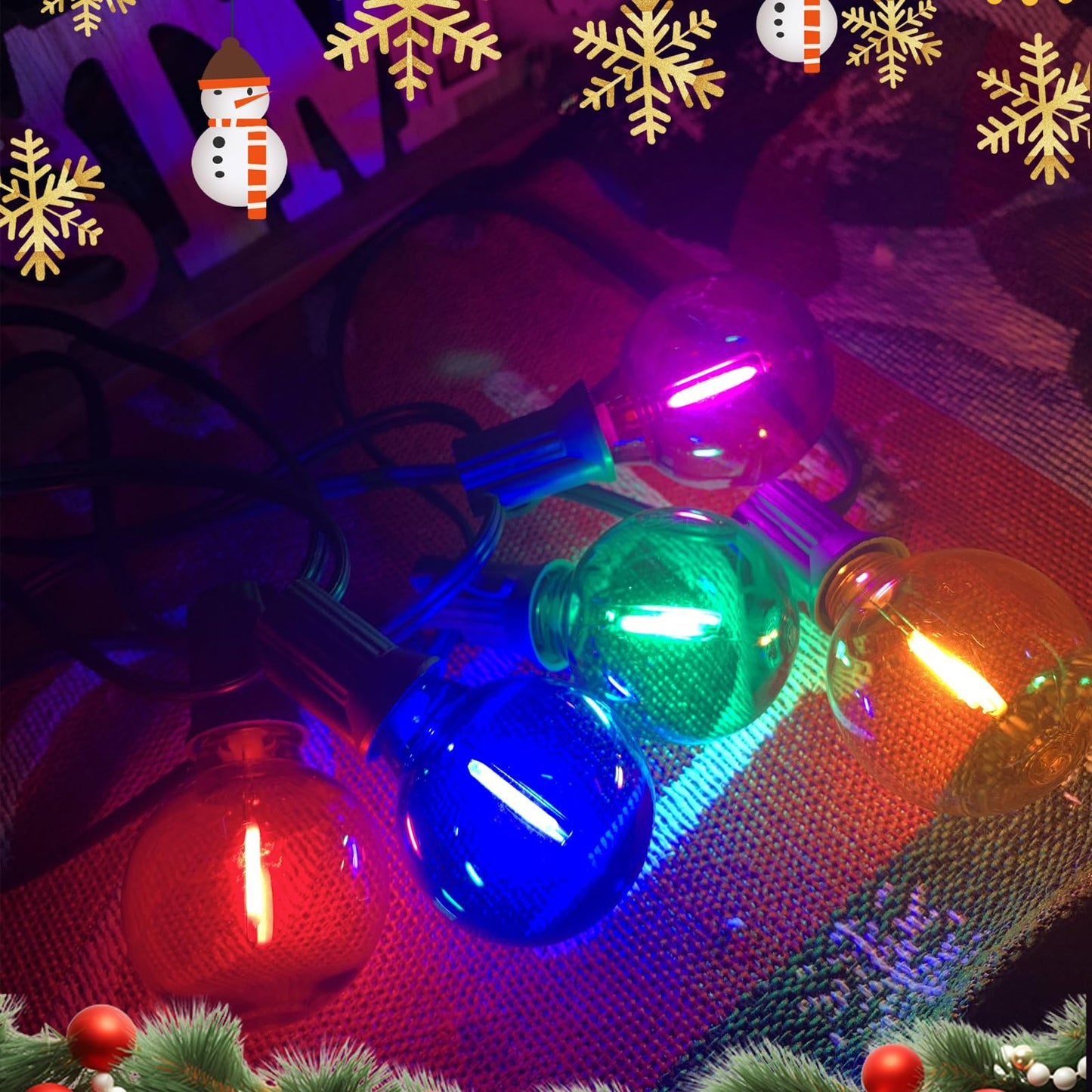 Pallerina 25 Pack Multicolor G40 LED Christmas Replacement Light Bulbs, Replacement Bulbs for Christmas String Lights, G40 Shatterproof Waterproof Dimmable Globe Lights Bulbs E12 Intermediate Base