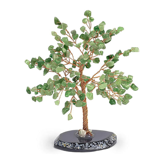 KARMA AND LUCK Jade Crystal Tree of Life, Feng Shui Money Tree Decor with Natural Jade Gemstones, Copper Wire Bonsai Tree on Agate Base, Spiritual Home, Office, Desk Decor Gift, 8" Medium