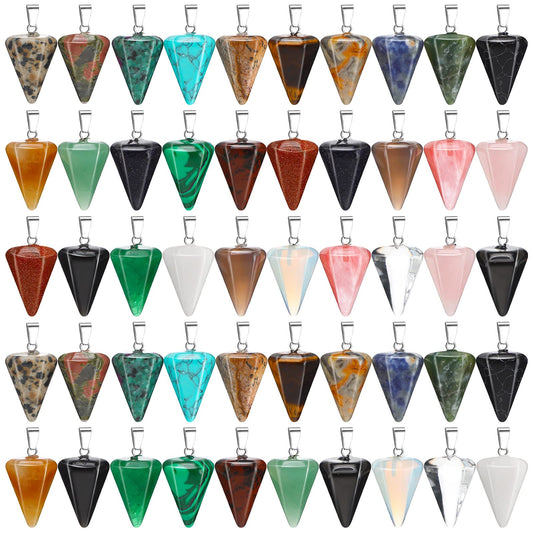 Fumete 50 Pieces Cone Pendulum Crystal Pendants Healing Stone Charms for Jewelry Making DIY Necklace Divination Witchcraft Accessories, 25 Colors