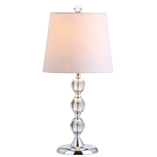 JONATHAN Y 20" Clear Crystal Mini LED Table Lamp, Chrome Modern Traditional Bedside Lamp with White Linen Drum Shade for Living Room Bedroom, UL Listed, LED Bulb Included JYL2026A