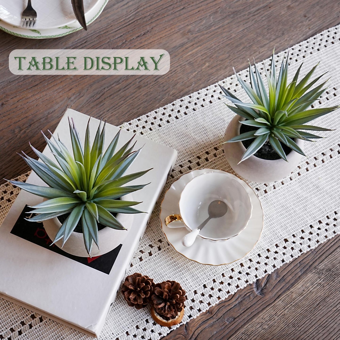 Jahe Artificial Plants Indoor, Matte Pot Mini Artificial Plants Agave, 8.07 in Faux Agave Plant UV Resistant Gray Cement Pot, Perfect for Living Room Bathroom Study Desk Decor, Ideal as a Gift, 1 Pcs
