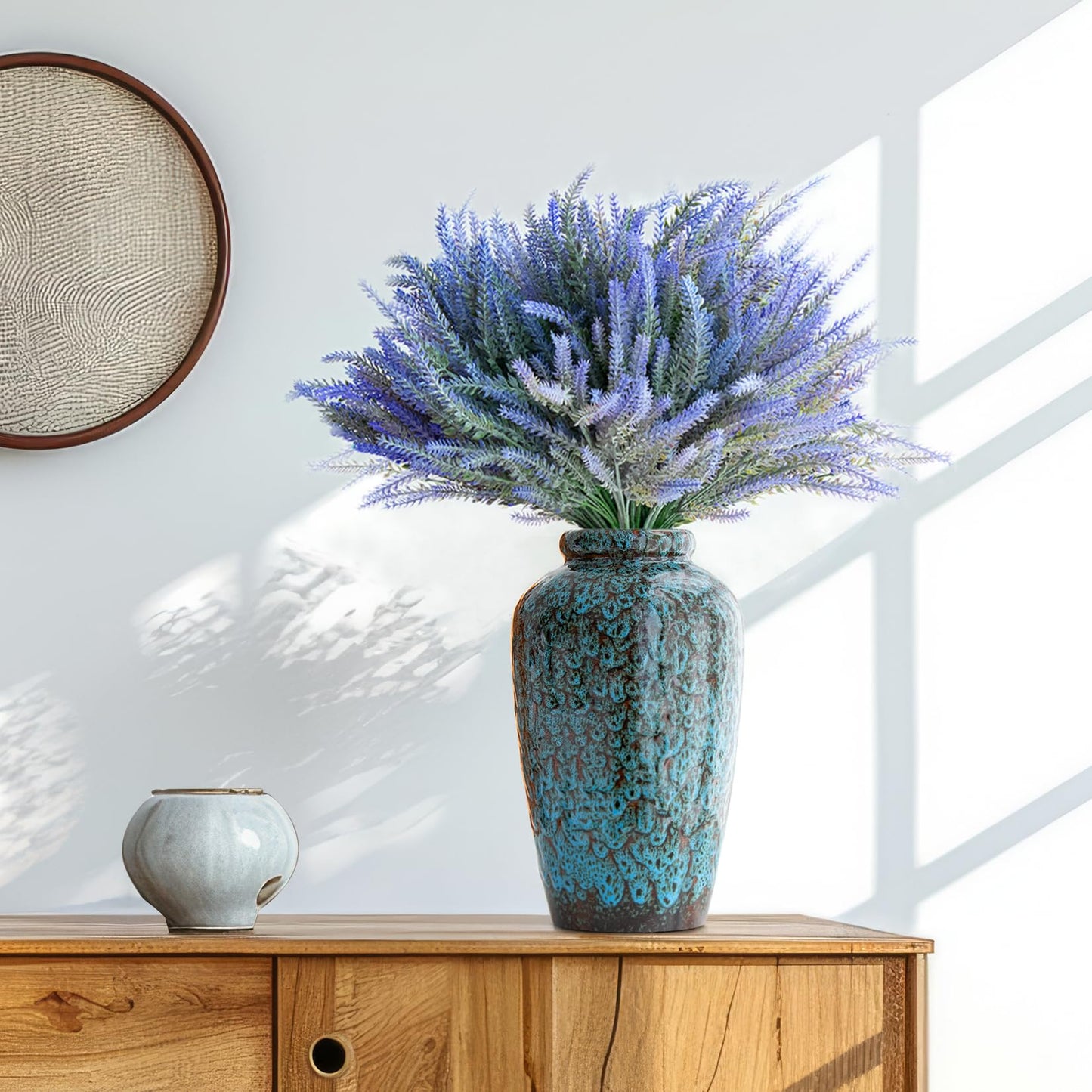YINUOWEI Unique Ceramic Flower Vase, Modern Home Decor for Living Room, Tables, Shelves & Enterways,11Inch Tall Glaze Blue Vase Gift for Housewarming, Wedding, Birthday