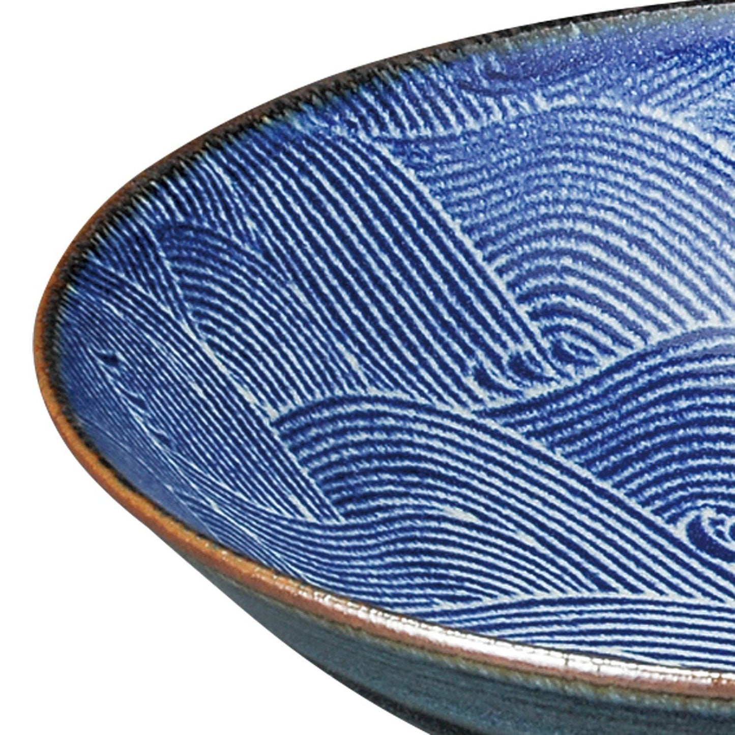 Japanese 9.65 Inches in Diameter Blue Ocean Wave Seigaiha Ceramic Serving Bowl TR52116 from Japan
