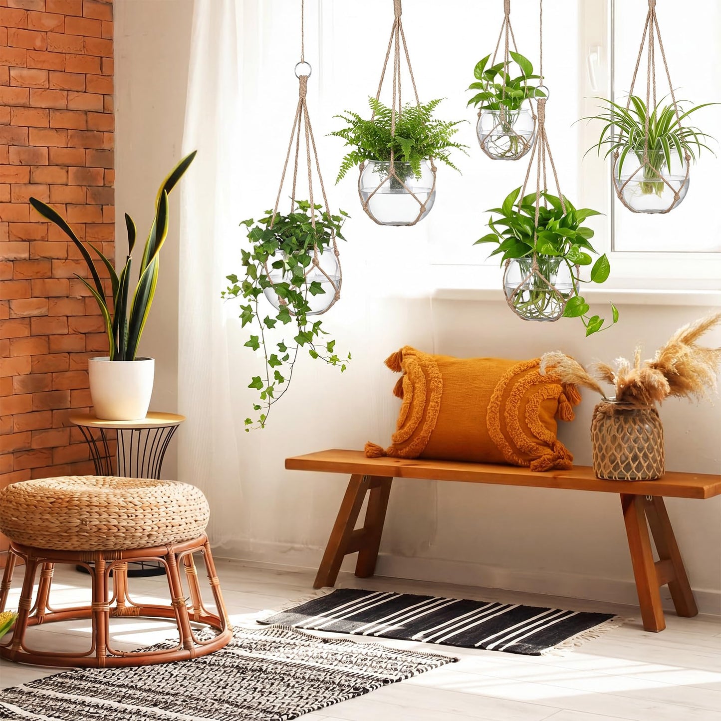 Ferrochef 4 Set Hanging Planter Terrarium, Plastic Propagation Stations Flower Vase Hydroponic Hanging Vase Clear Jar Plants Lover Gifts for Home House Warming Window Kitchen Office Decoration